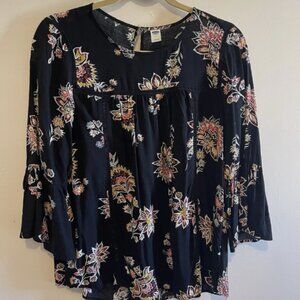 Old Navy Women's Floral Peasant Top Blouse Boho Black Floral Flowy Size Medium